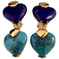 YVES SAINT LAURENT Ysl by Goossens Lapis Lazuli Turquoise Heart Drop Earrings