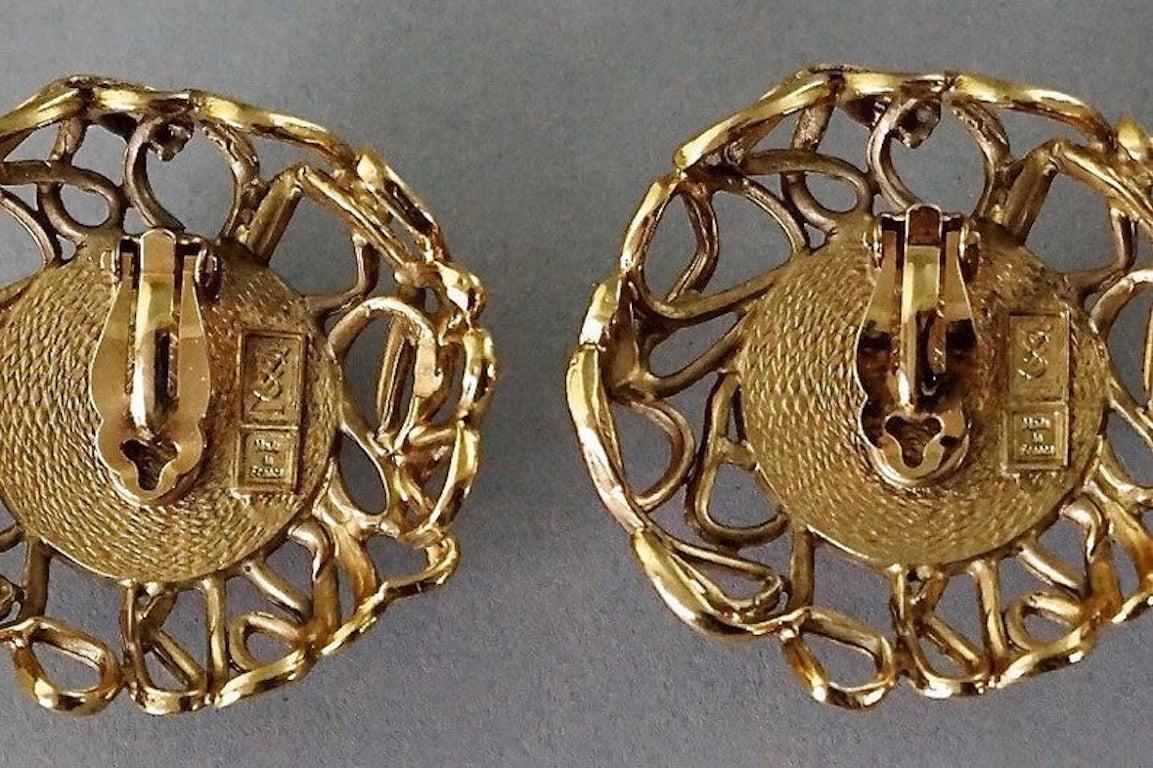 YVES SAINT LAURENT Ysl by Robert Goossens Citrine Cabochon Wire Cage Earrings 6