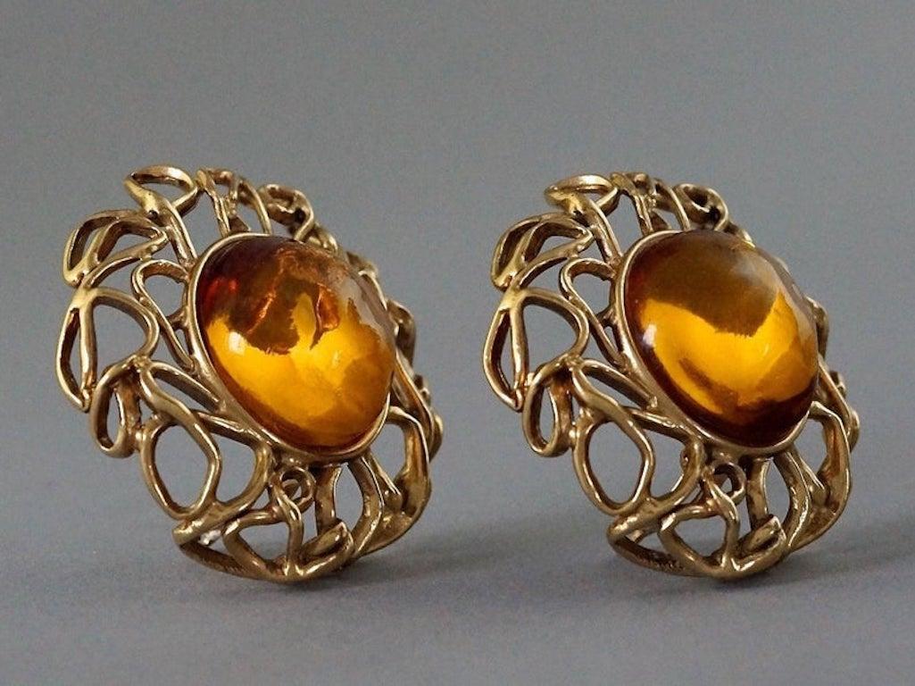 YVES SAINT LAURENT Ysl by Robert Goossens Citrine Cabochon Wire Cage Earrings In Excellent Condition In Kingersheim, Alsace