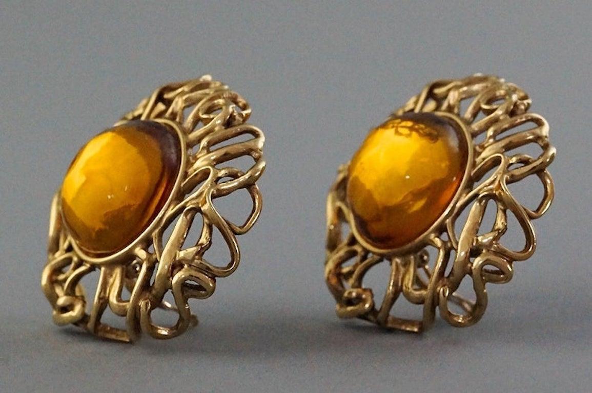 Women's YVES SAINT LAURENT Ysl by Robert Goossens Citrine Cabochon Wire Cage Earrings