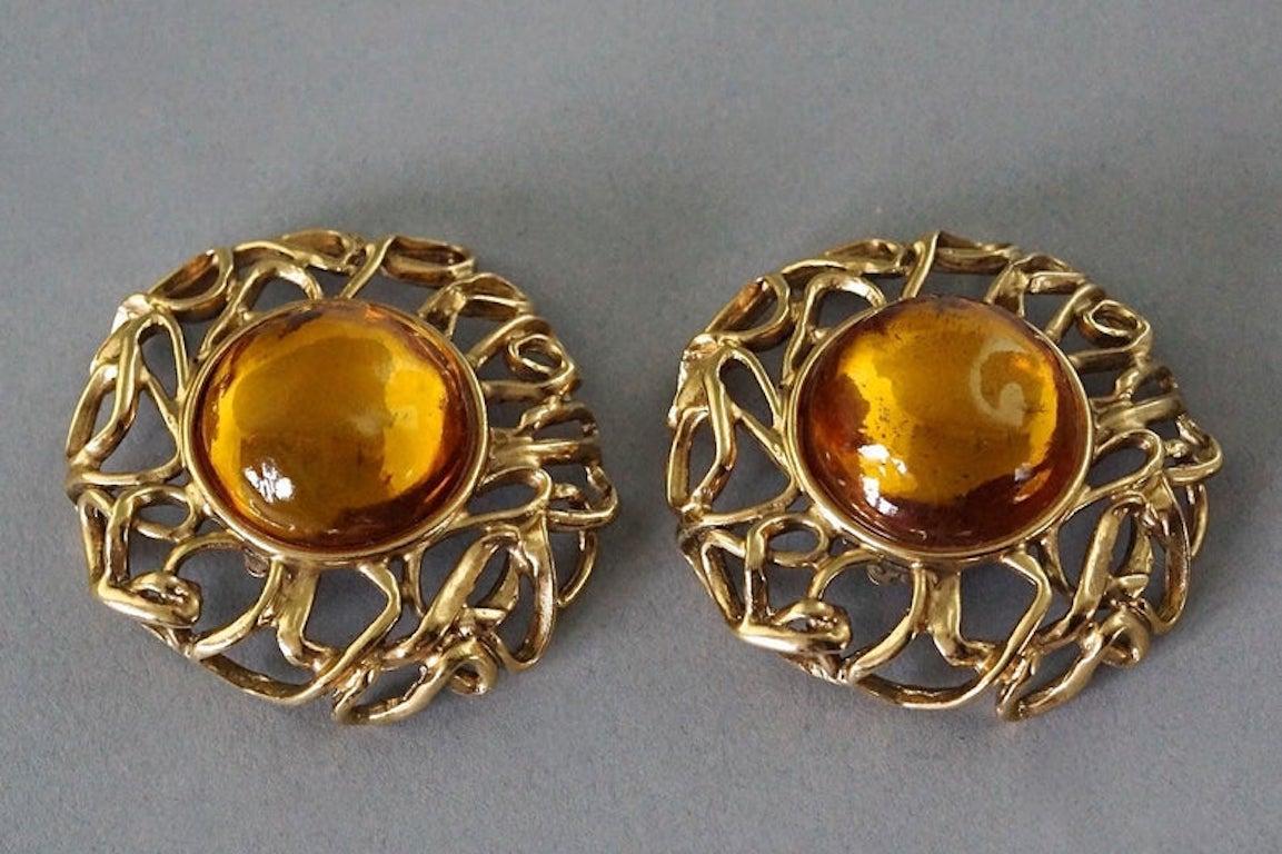 YVES SAINT LAURENT Ysl by Robert Goossens Citrine Cabochon Wire Cage Earrings 1