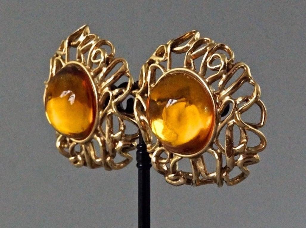 YVES SAINT LAURENT Ysl by Robert Goossens Citrine Cabochon Wire Cage Earrings 4