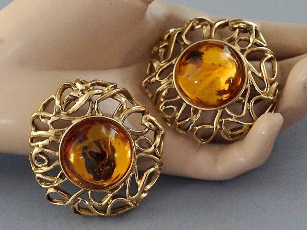 YVES SAINT LAURENT Ysl by Robert Goossens Citrine Cabochon Wire Cage Earrings 5