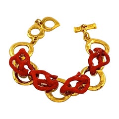 Vintage YVES SAINT LAURENT Ysl by Robert Goossens Coral Branch Overlay Chain Bracelet