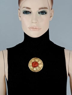 YVES SAINT LAURENT Ysl by Robert Goossens Ethnic Coral Medallion Pendant Brooch
