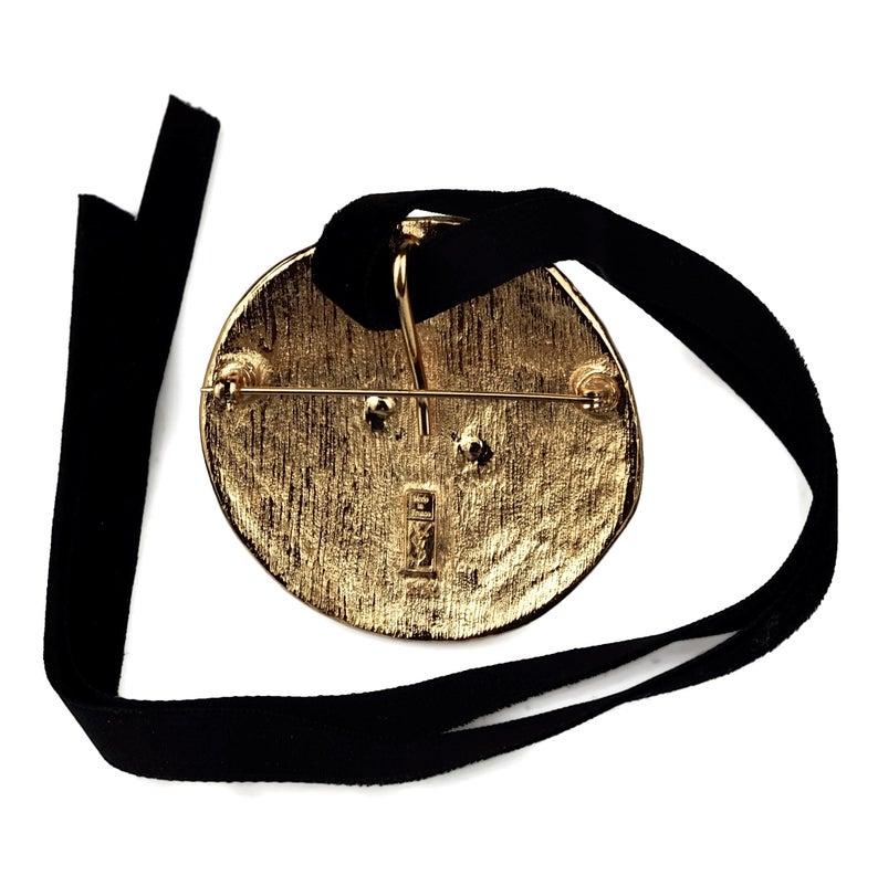 YVES SAINT LAURENT Ysl by Robert Goossens Ethnic Coral Medallion Pendant Brooch For Sale 5