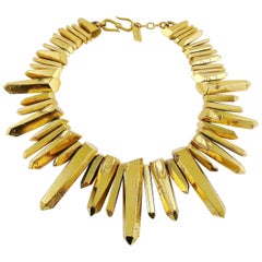 Yves Saint Laurent YSL Gold Toned Rock Crystal Prism Necklace