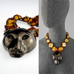 YVES SAINT LAURENT Ysl Collier massif tête de panthère à bijoux par Robert Goossens
