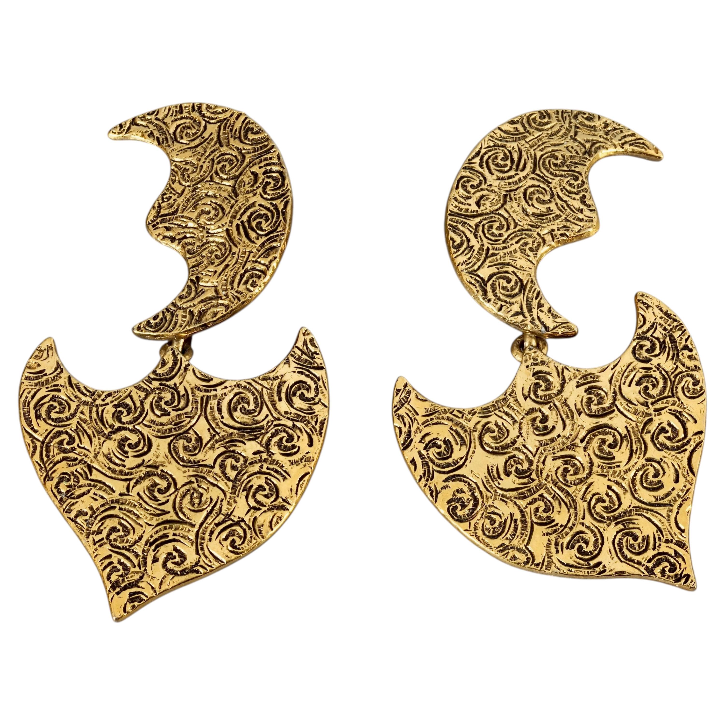 YVES SAINT LAURENT Ysl by Robert Goossens Moon Spiral Etched Dangling Earrings (boucles d'oreilles en spirale gravées)