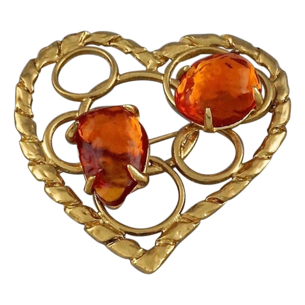 YVES SAINT LAURENT Ysl by Robert Goossens Openwork Heart Amber Resin Brooch