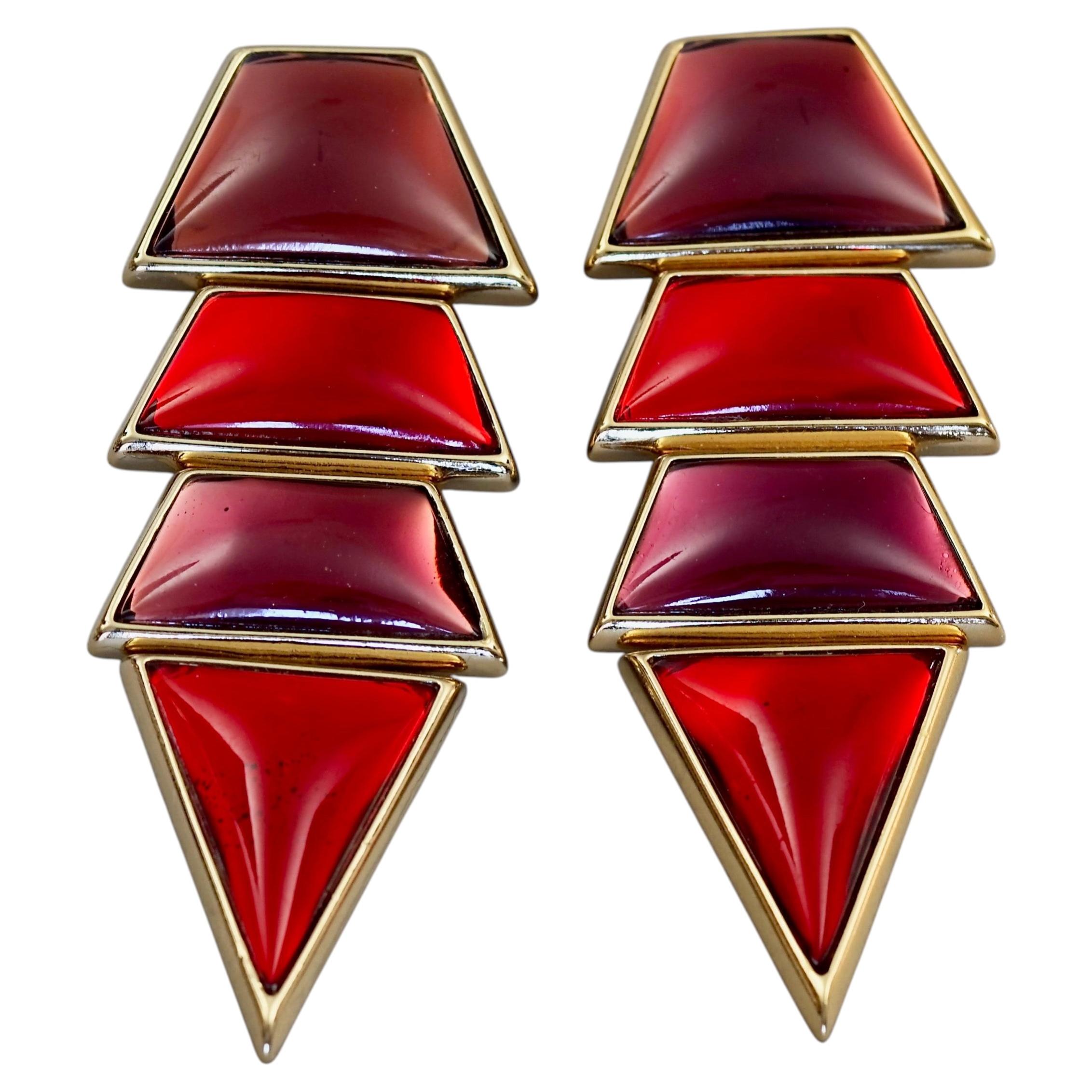 YVES SAINT LAURENT Ysl by Robert Goossens Red Geometric Tiered Drop Earrings