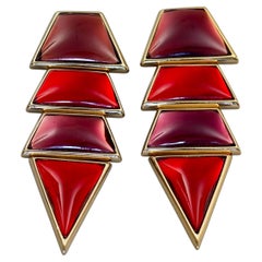 YVES SAINT LAURENT Ysl by Robert Goossens Red Geometric Tiered Drop Earrings