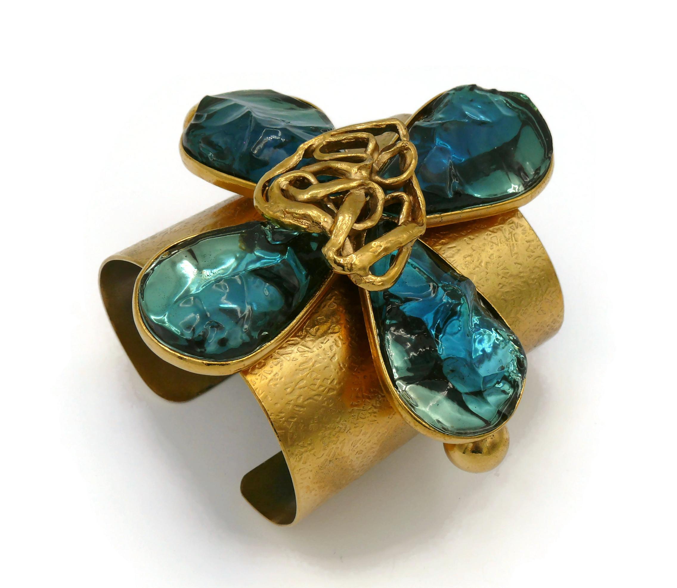 YVES SAINT LAURENT YSL by ROBERT GOOSSENS Vintage Blue Resin Cuff Bracelet For Sale 4