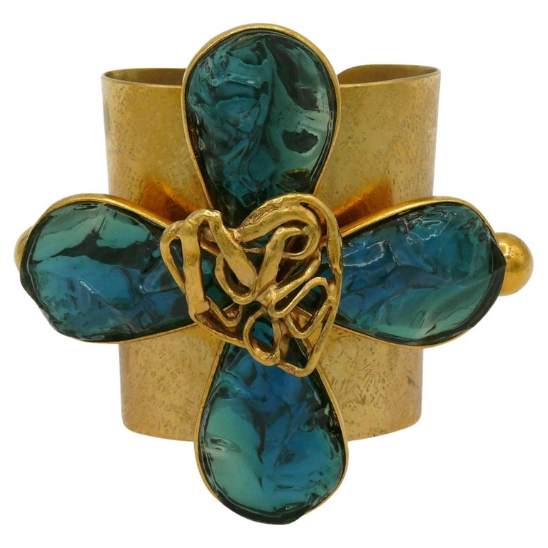YVES SAINT LAURENT YSL by ROBERT GOOSSENS Vintage Blue Resin Cuff