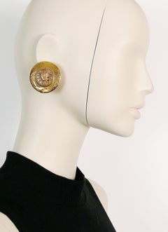 Yves Saint Laurent YSL Vintage Sun Face Disc Clip On Earrings