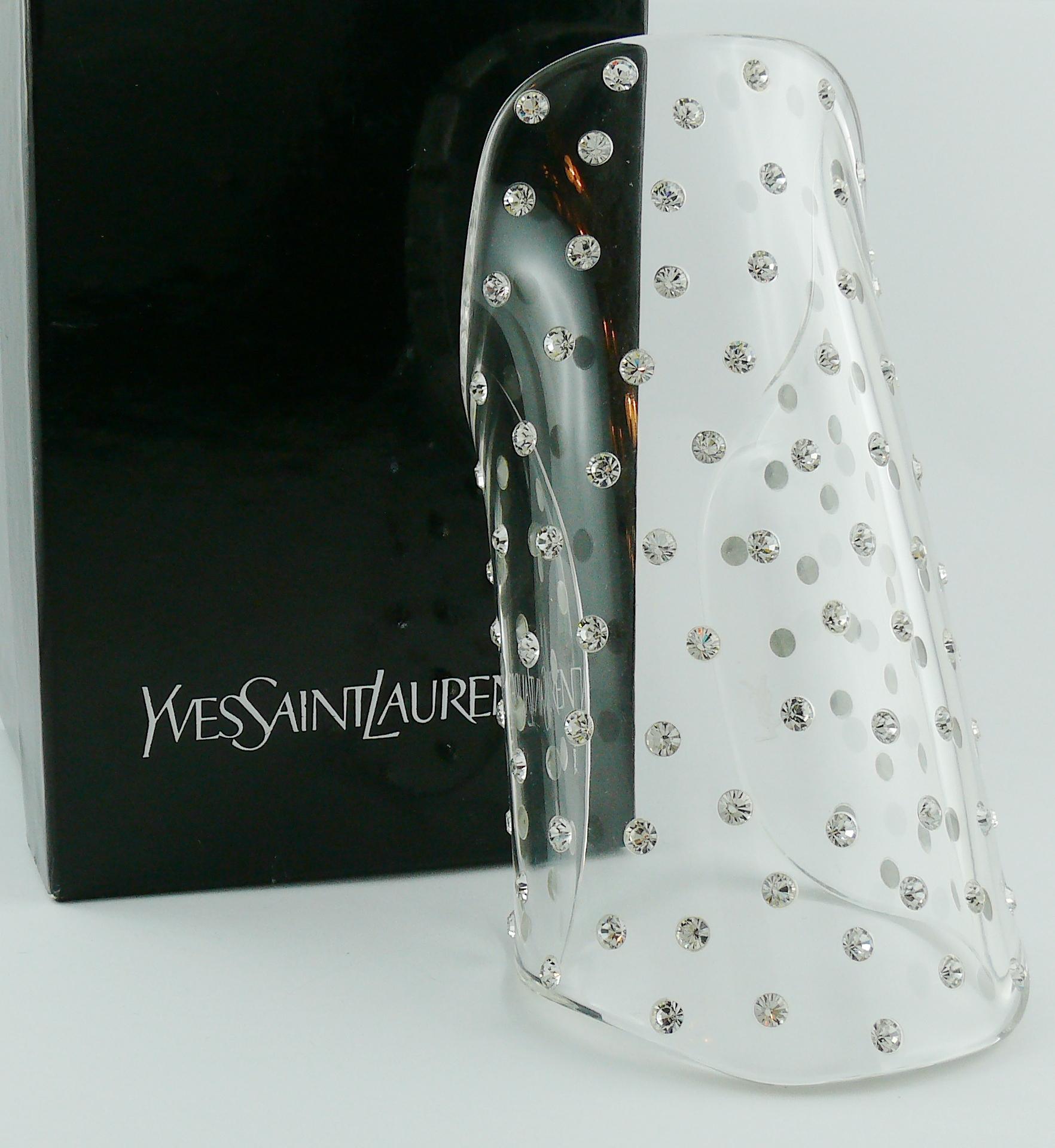 Yves Saint Laurent YSL Documented Clear Lucite Crystal Cuff Bracelet In Excellent Condition For Sale In Nice, FR