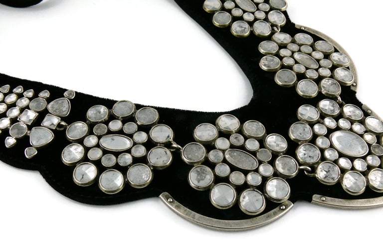 Saint Laurent ysl women\'s Black Velvet Choker necklace with Silver crystals Yves Saint Laurent Vintage AW 2002 by Tom Ford Distressed  main image 3
