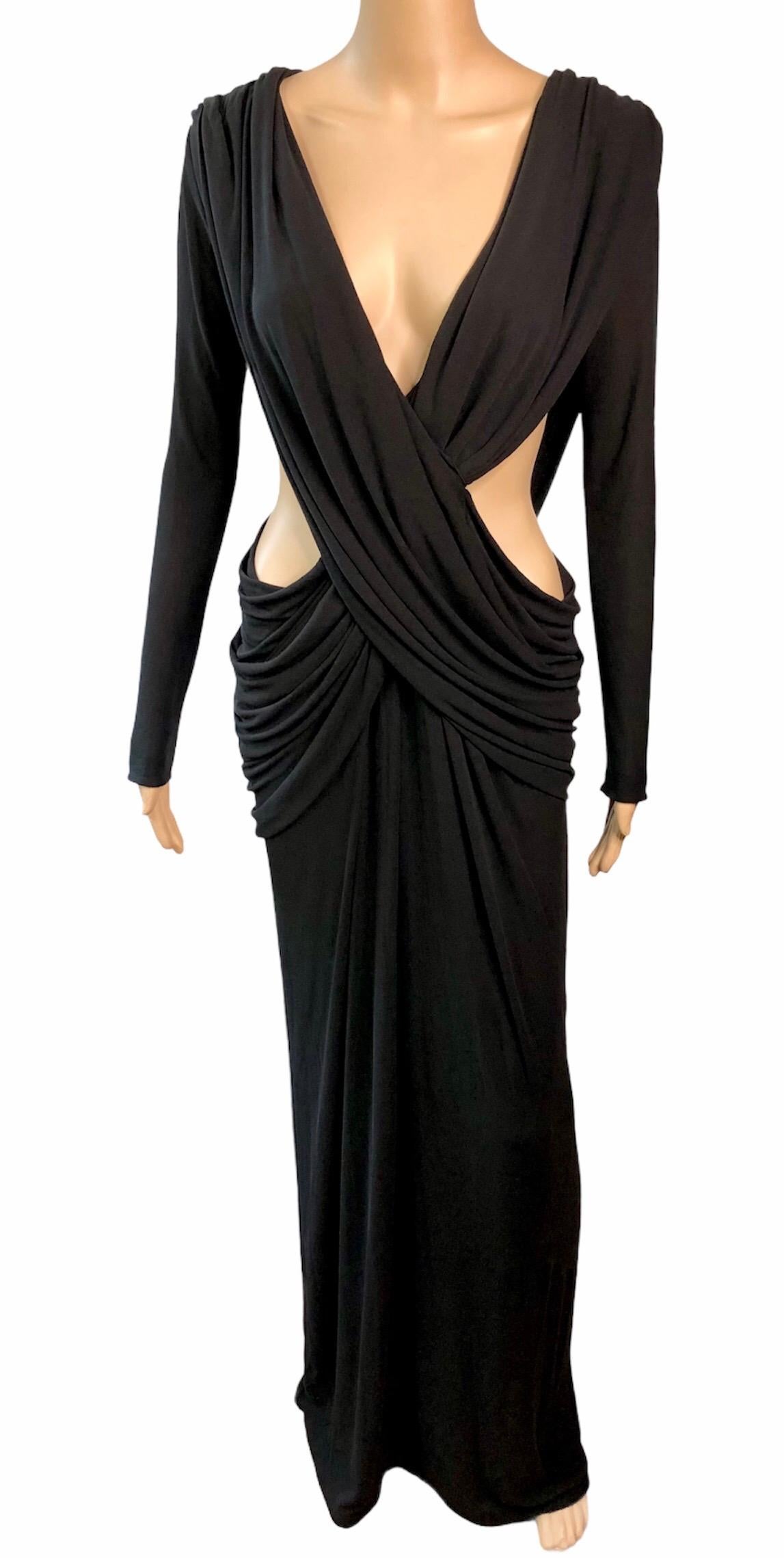 Yves Saint Laurent Rive Gauche YSL c.2006 Unworn Plunging Cutout Black Evening Dress Gown Size S


