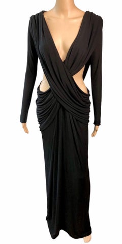 Yves Saint Laurent YSL c.2006 Unworn Plunging Cutout Black Evening Dress Gown