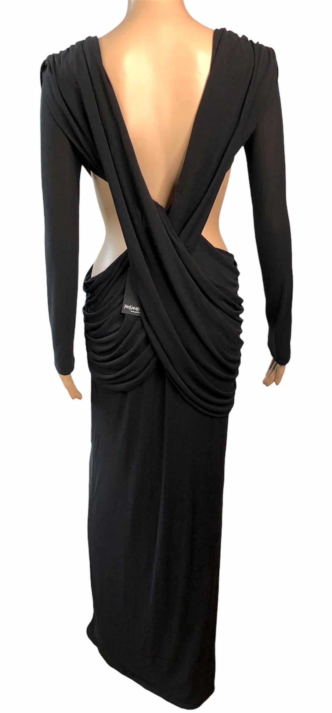 Yves Saint Laurent YSL c.2006 Unworn Plunging Cutout Black Evening Dress Gown 1