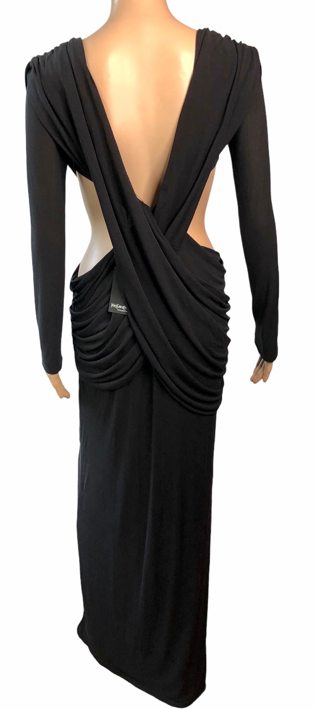 Yves Saint Laurent YSL c.2006 Unworn Plunging Cutout Black Evening Dress Gown 2