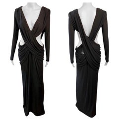 Yves Saint Laurent YSL c.2006 Unworn Plunging Cutout Black Evening Dress Gown