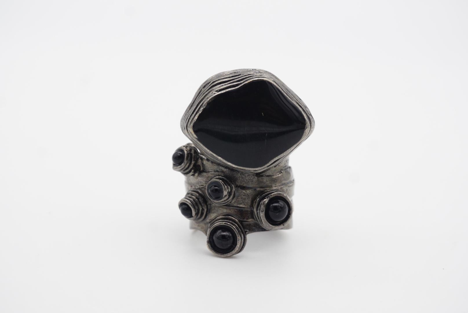 Yves Saint Laurent YSL Cabochon Schwarzer Emaille-Doten-Ring aus Silber, Größe 6 im Angebot 2