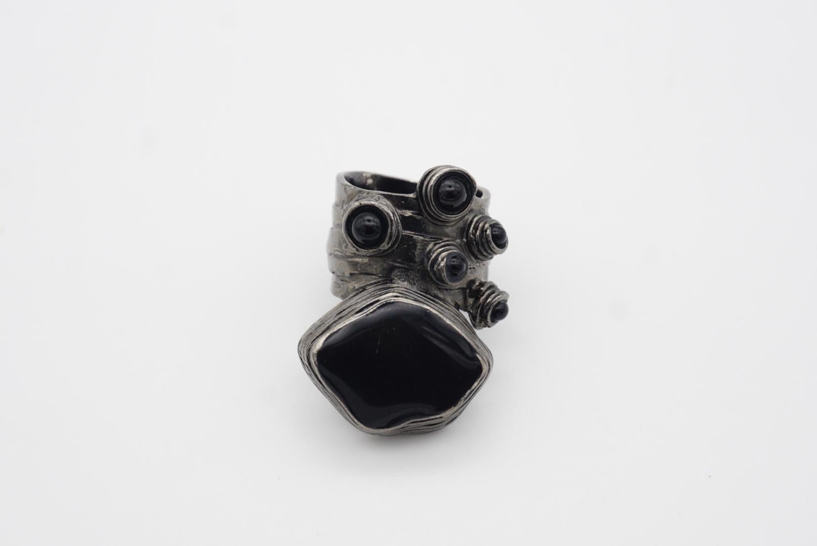 Yves Saint Laurent YSL Cabochon Black Enamel Dots Chunky Silver Ring, Size 6 2