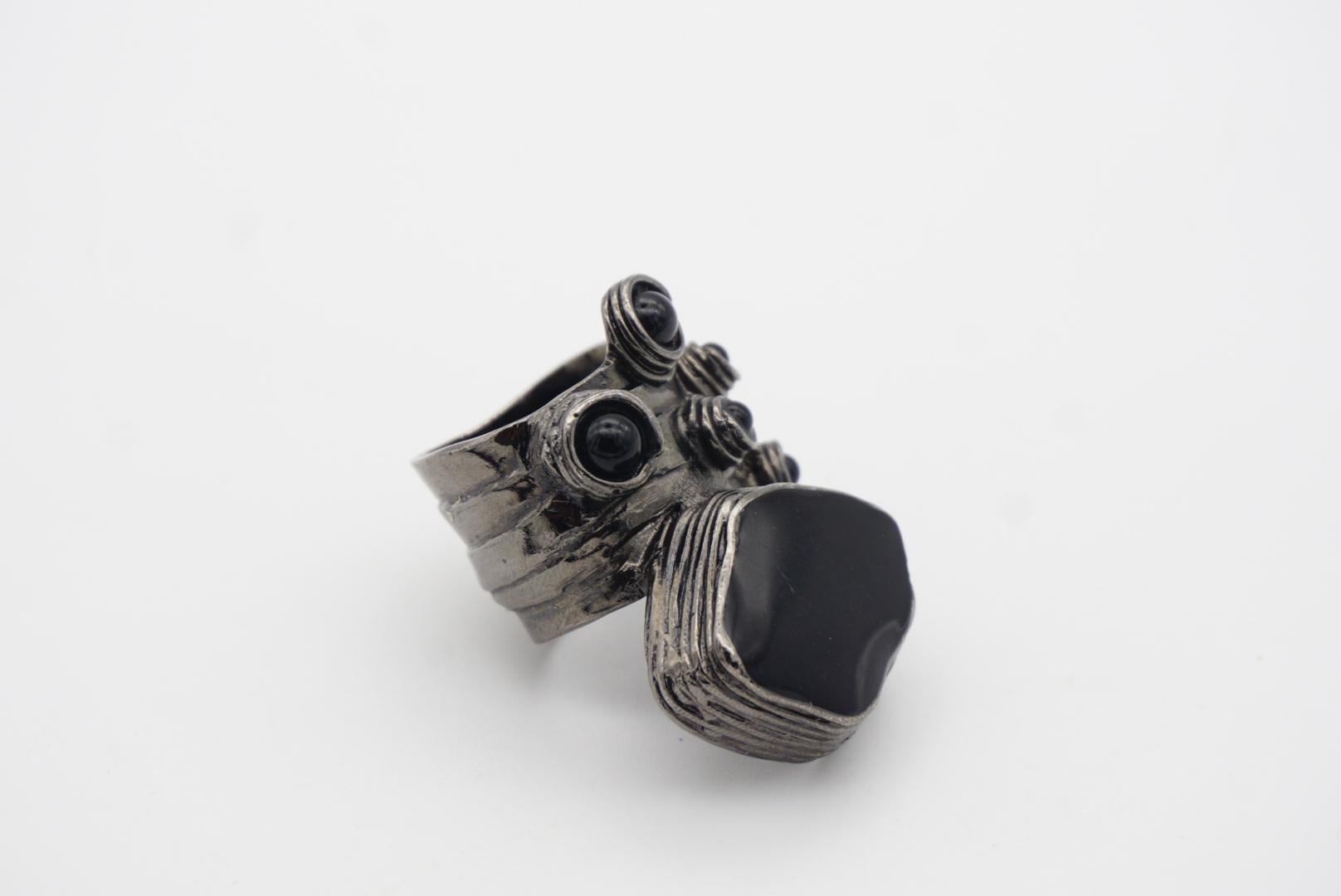 Yves Saint Laurent YSL Cabochon Schwarzer Emaille-Doten-Ring aus Silber, Größe 6 im Angebot 4