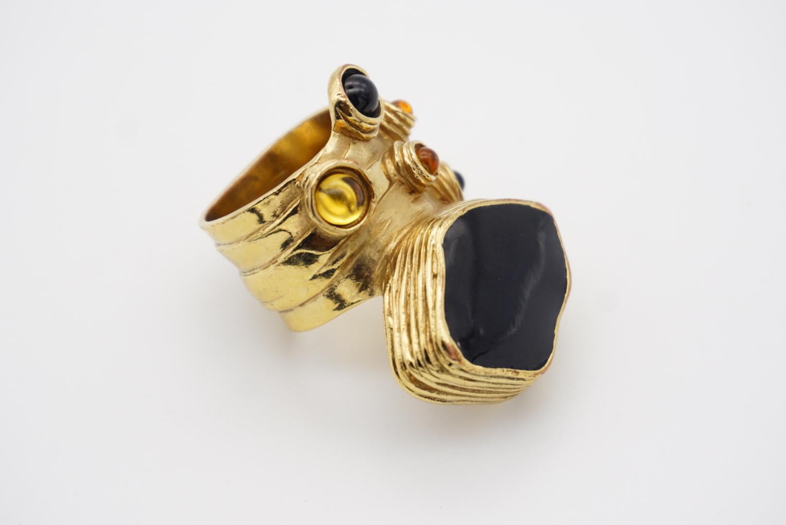 Yves Saint Laurent YSL Cabochon Black Yellow Enamel Chunky Gold Ring, Size 6 In Good Condition In Wokingham, England