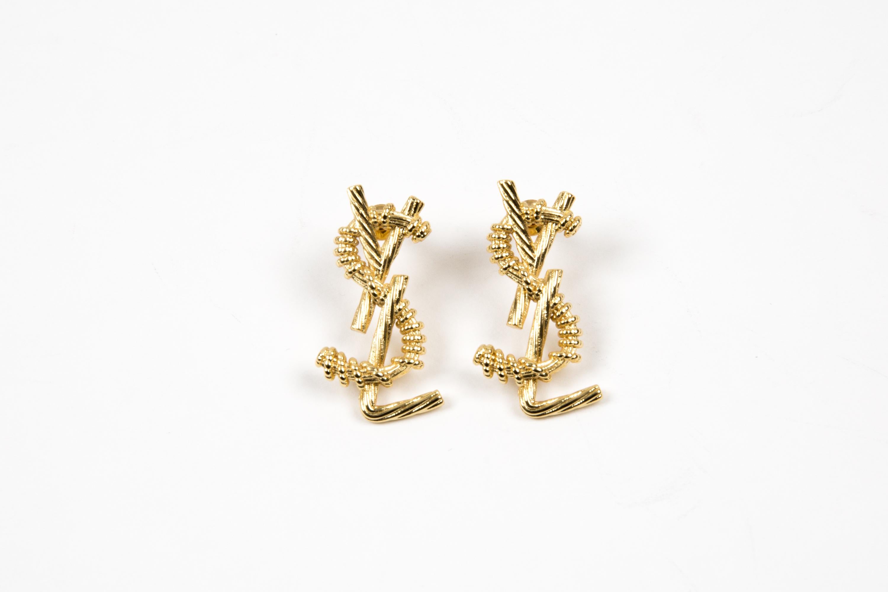 Yves Saint Laurent YSL Cassandre Gold Tone Earrings For Sale 2