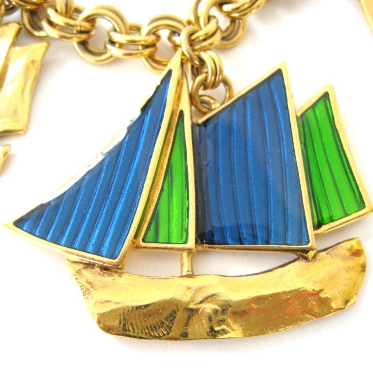 Yves Saint Laurent YSL Charm Bracelet Sailboat Enameled, New Never worn In New Condition In Wallkill, NY