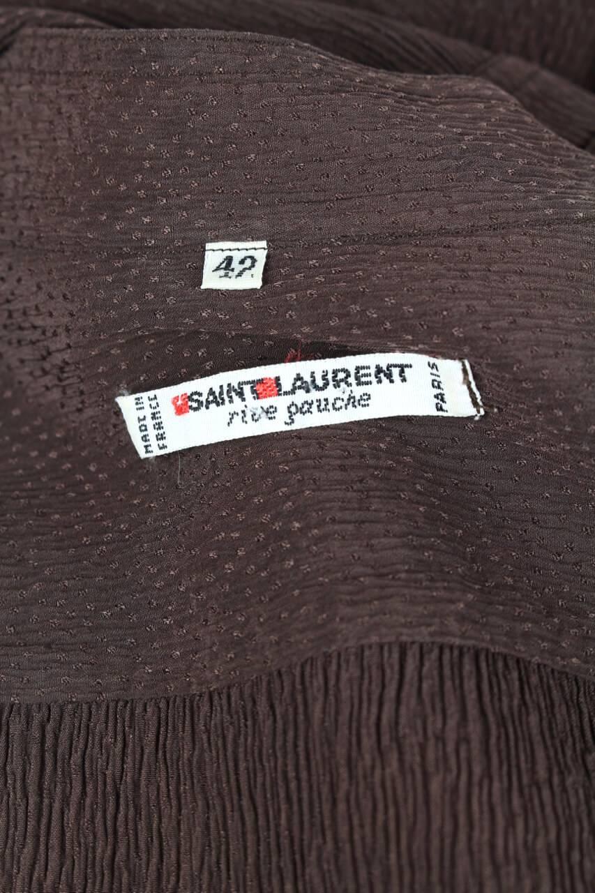 Yves Saint Laurent YSL Chocolate Brown Crinkled Jacquard Silk Blouse Top, 1970s 5