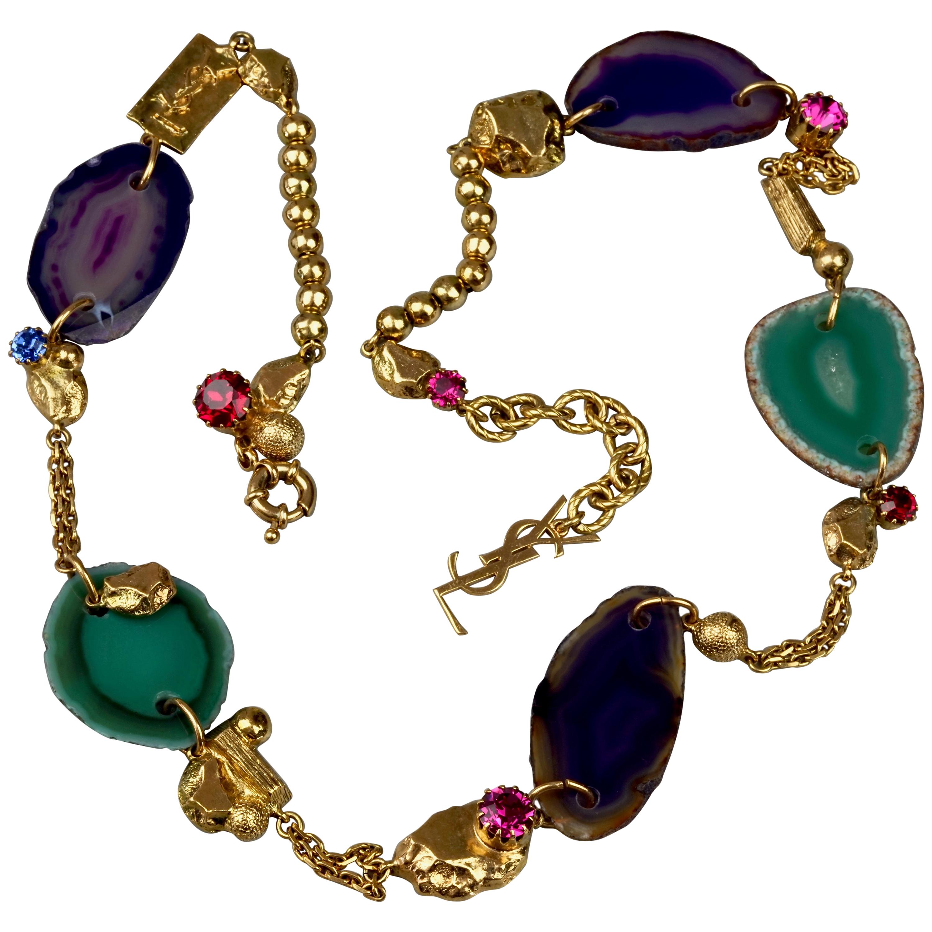 YVES SAINT LAURENT YSL "Chyc" Agate and Nugget Necklace