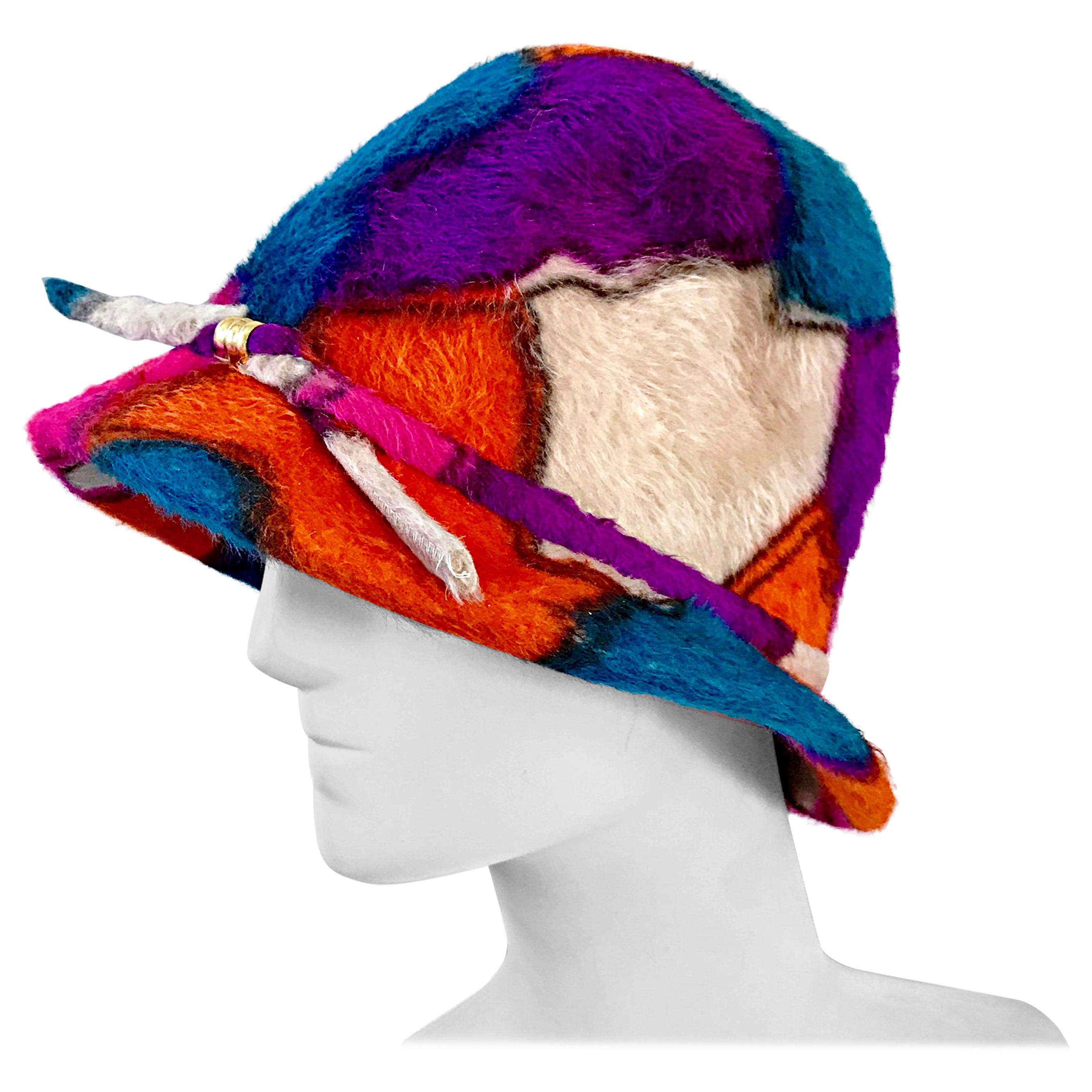 Yves Saint Laurent YSL Color Block Abstract Print Vintage Hat, 1960s 