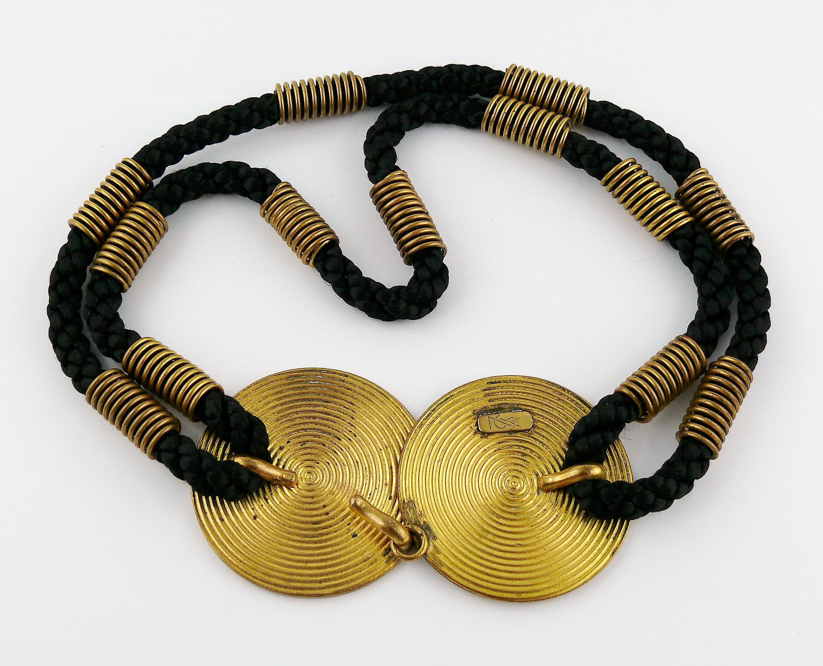 Women's Yves Saint Laurent YSL Concentric Disk and Black Cord Choker Necklace
