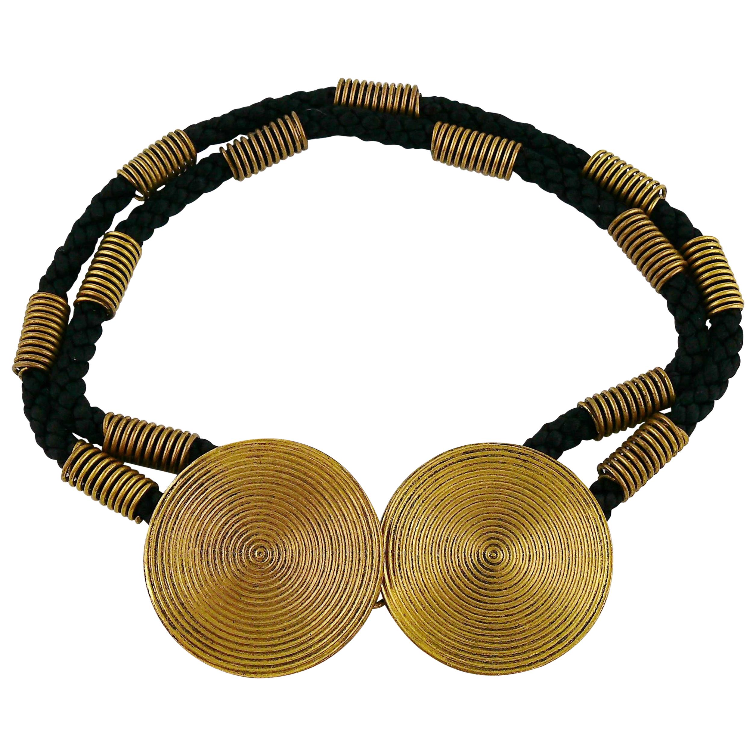 Yves Saint Laurent YSL Concentric Disk and Black Cord Choker Necklace