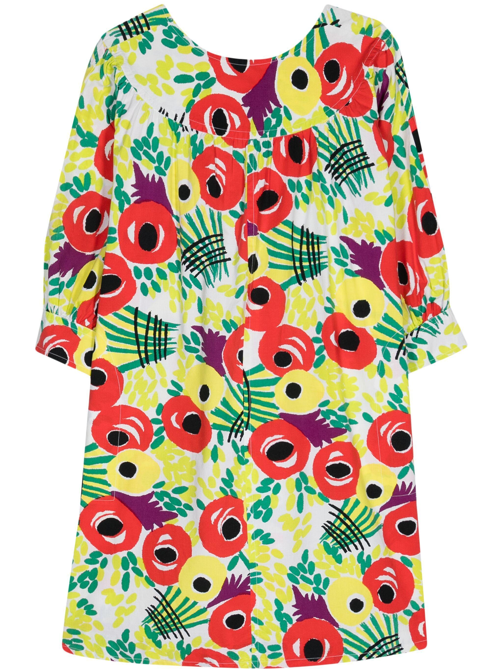 Beige Yves Saint Laurent YSL Cotton Floral-Print Dress For Sale