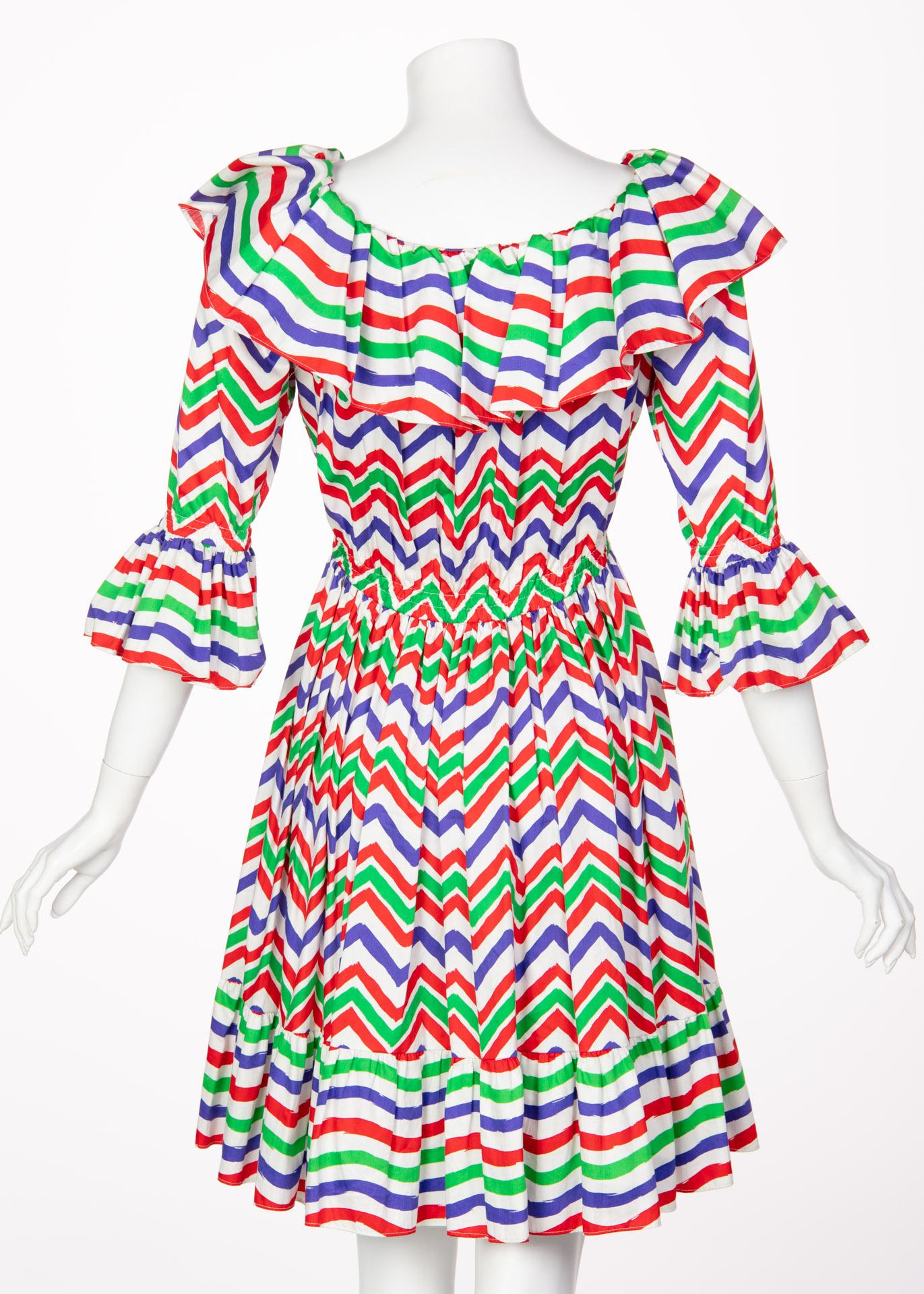 Gray Yves Saint Laurent YSL Cotton Print Flamenco Dress, 1970s  For Sale