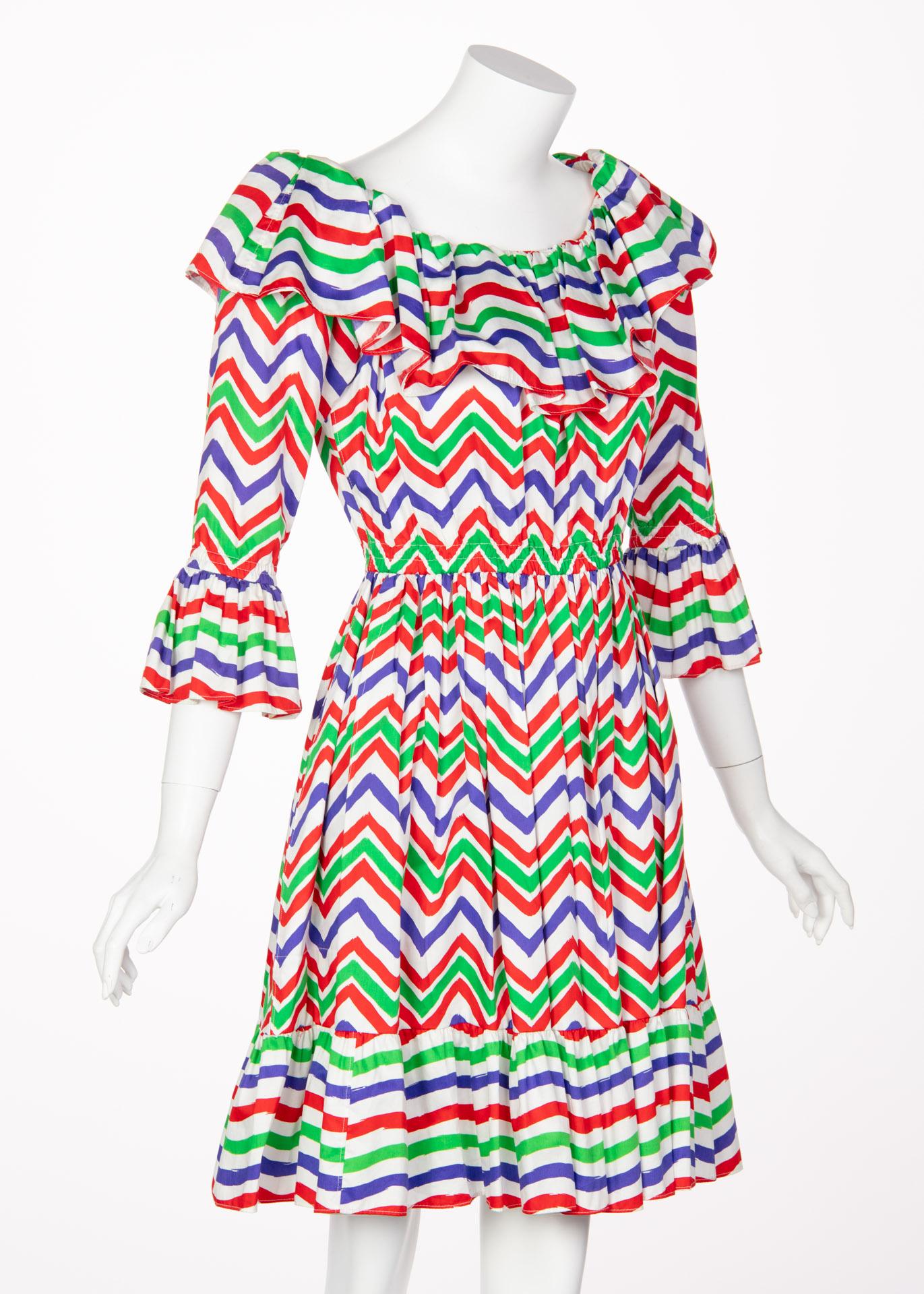 Yves Saint Laurent YSL Cotton Print Flamenco Dress, 1970s  In Excellent Condition For Sale In Boca Raton, FL