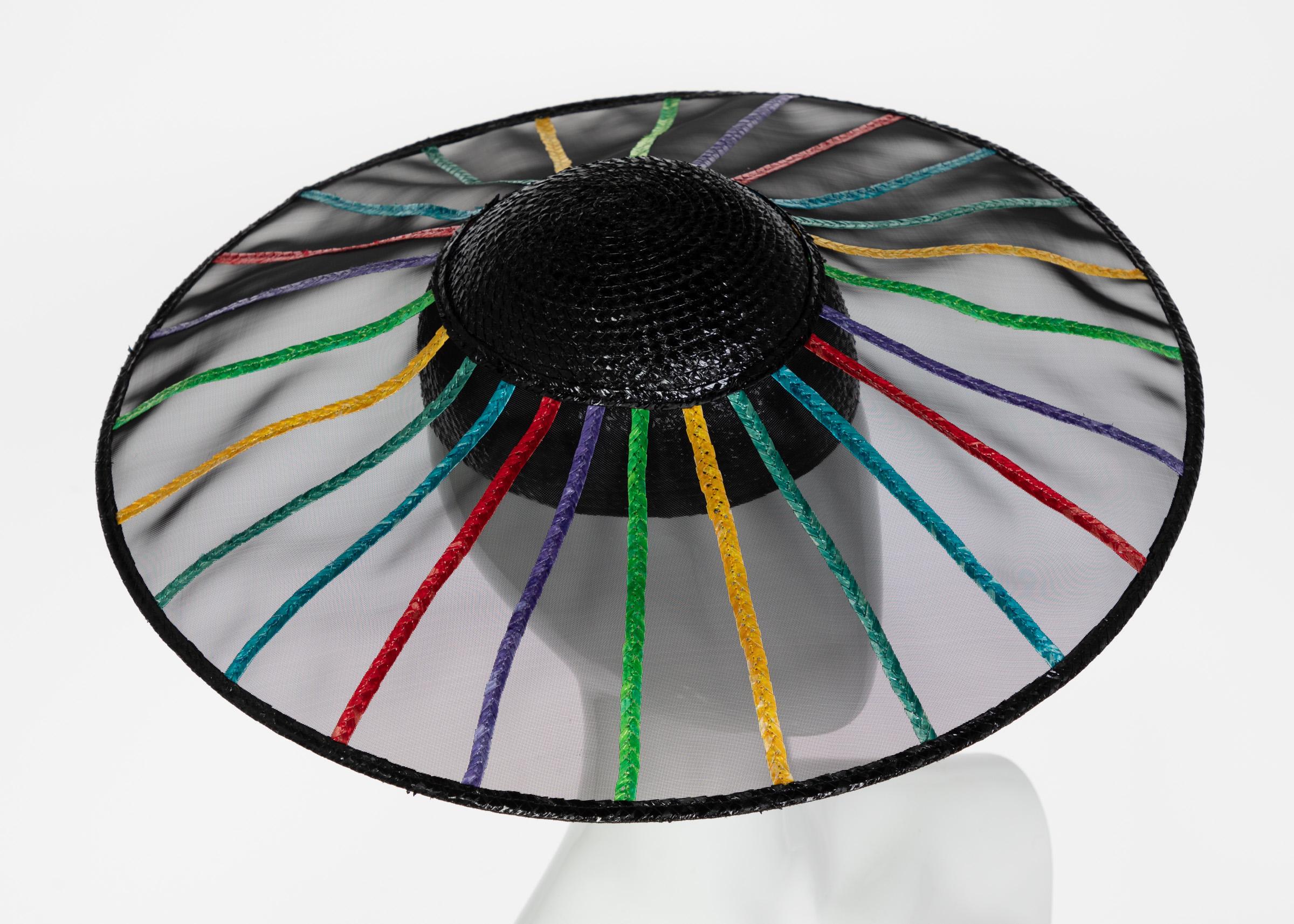 Yves Saint Laurent YSL Couture Collectors Black Rainbow Hat, 1980s In Excellent Condition In Boca Raton, FL