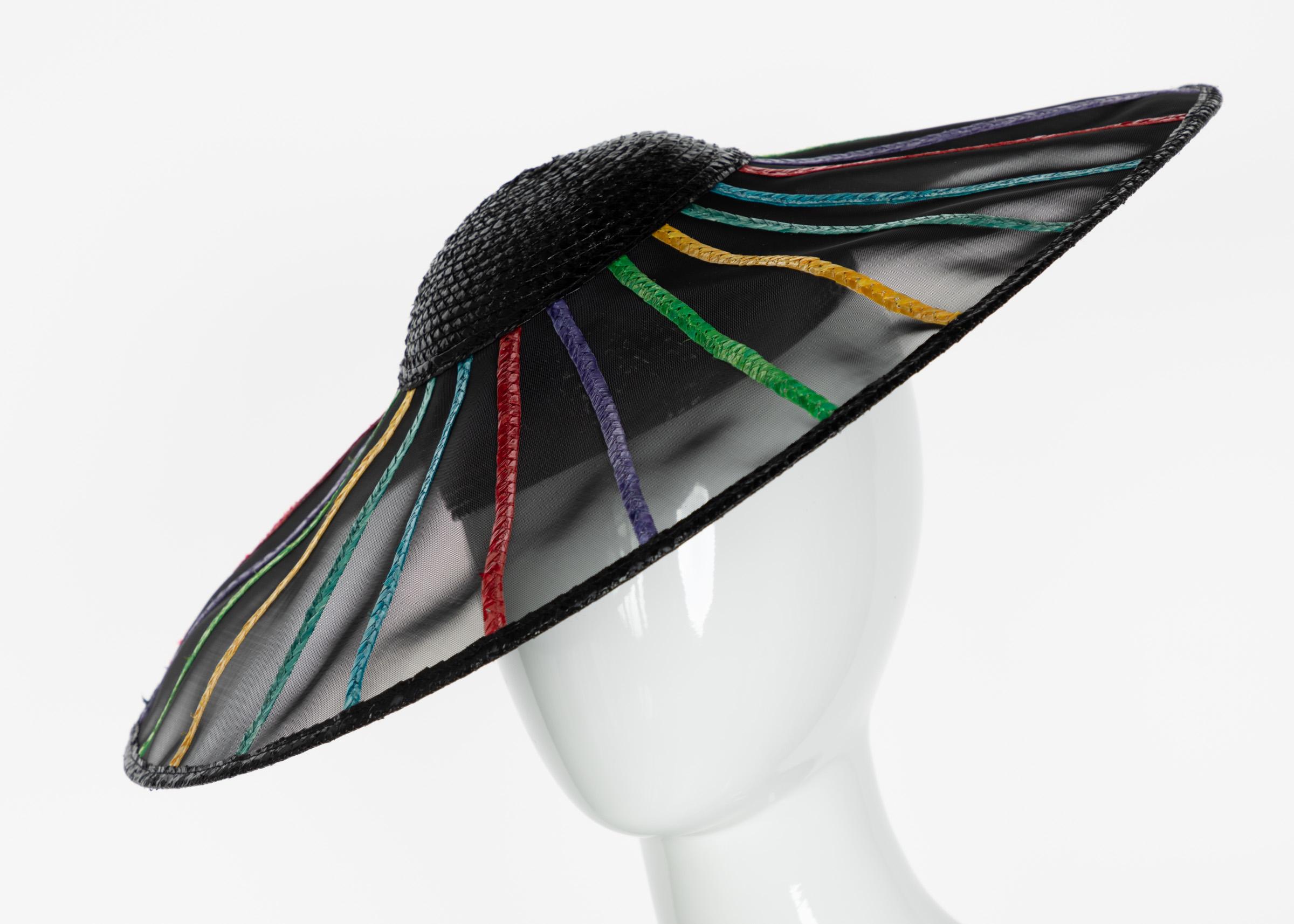 Women's Yves Saint Laurent YSL Couture Collectors Black Rainbow Hat, 1980s