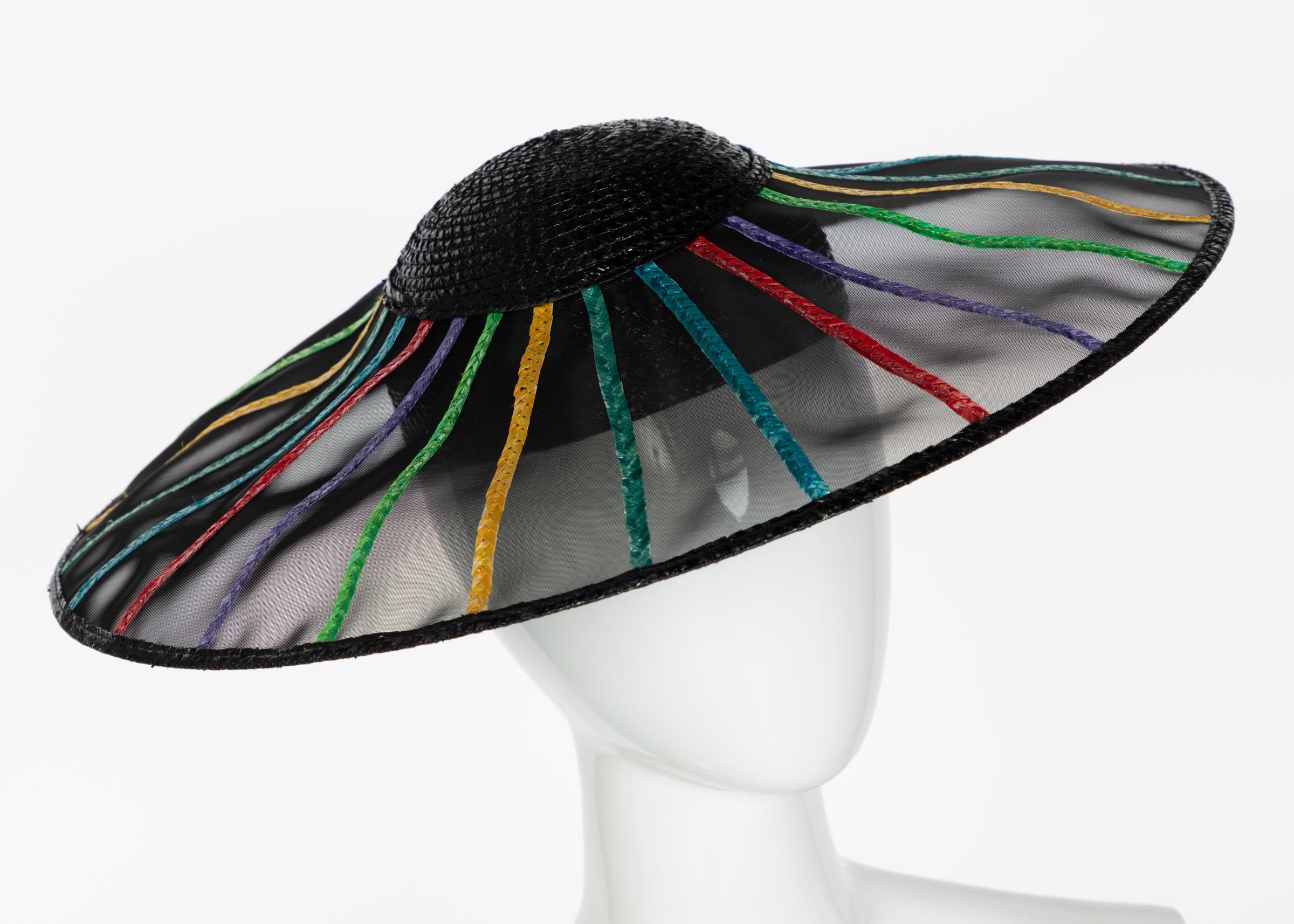 Yves Saint Laurent YSL Couture Collectors Black Rainbow Hat, 1980s 4