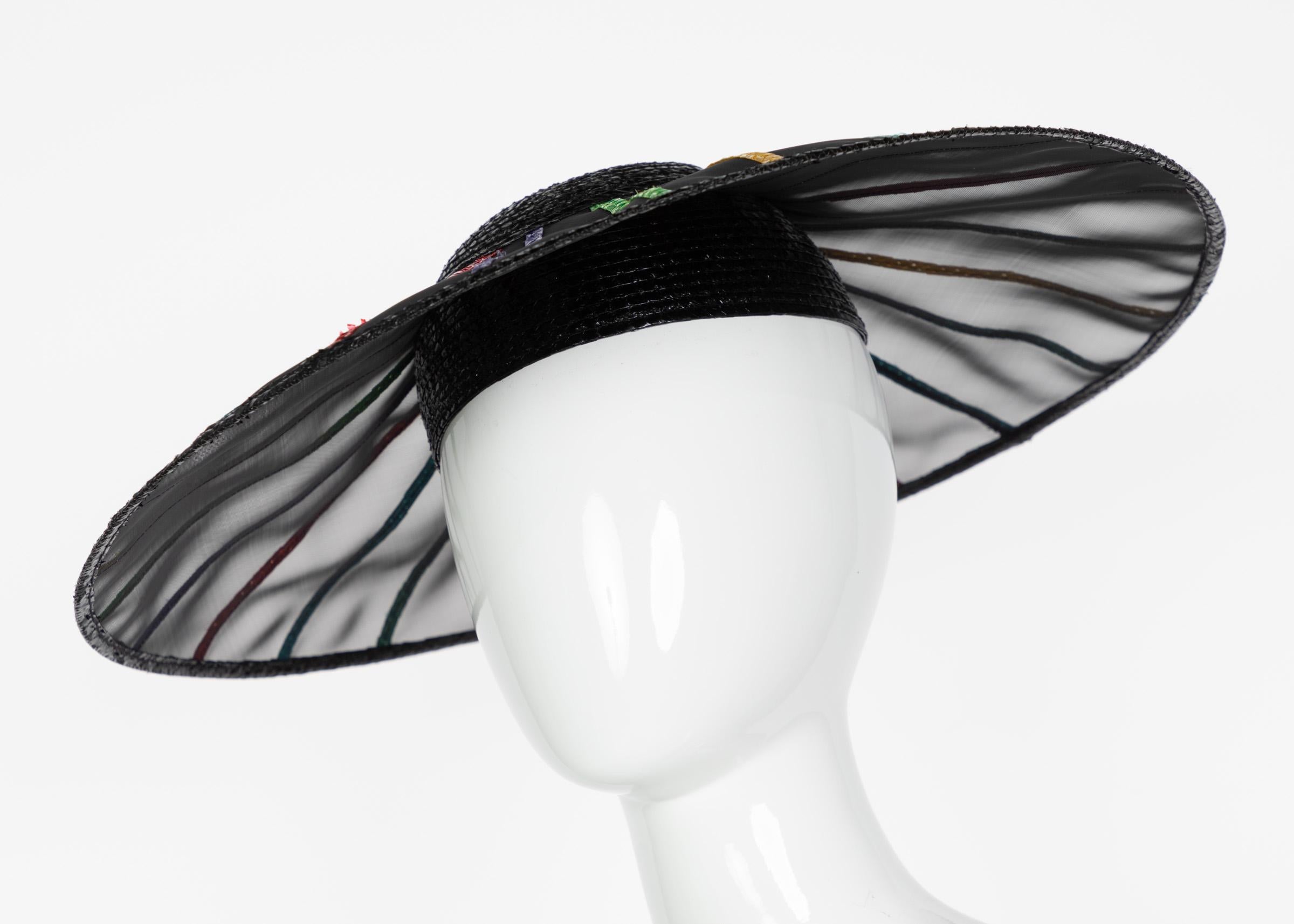 Yves Saint Laurent YSL Couture Collectors Black Rainbow Hat, 1980s 5
