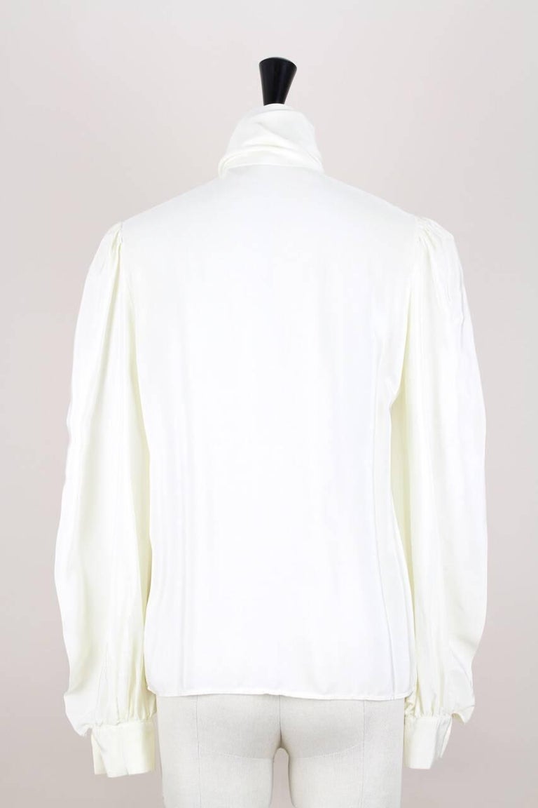 Yves Saint Laurent YSL Cream Silk Bow Tie Ruffled Vintage Blouse Top ...