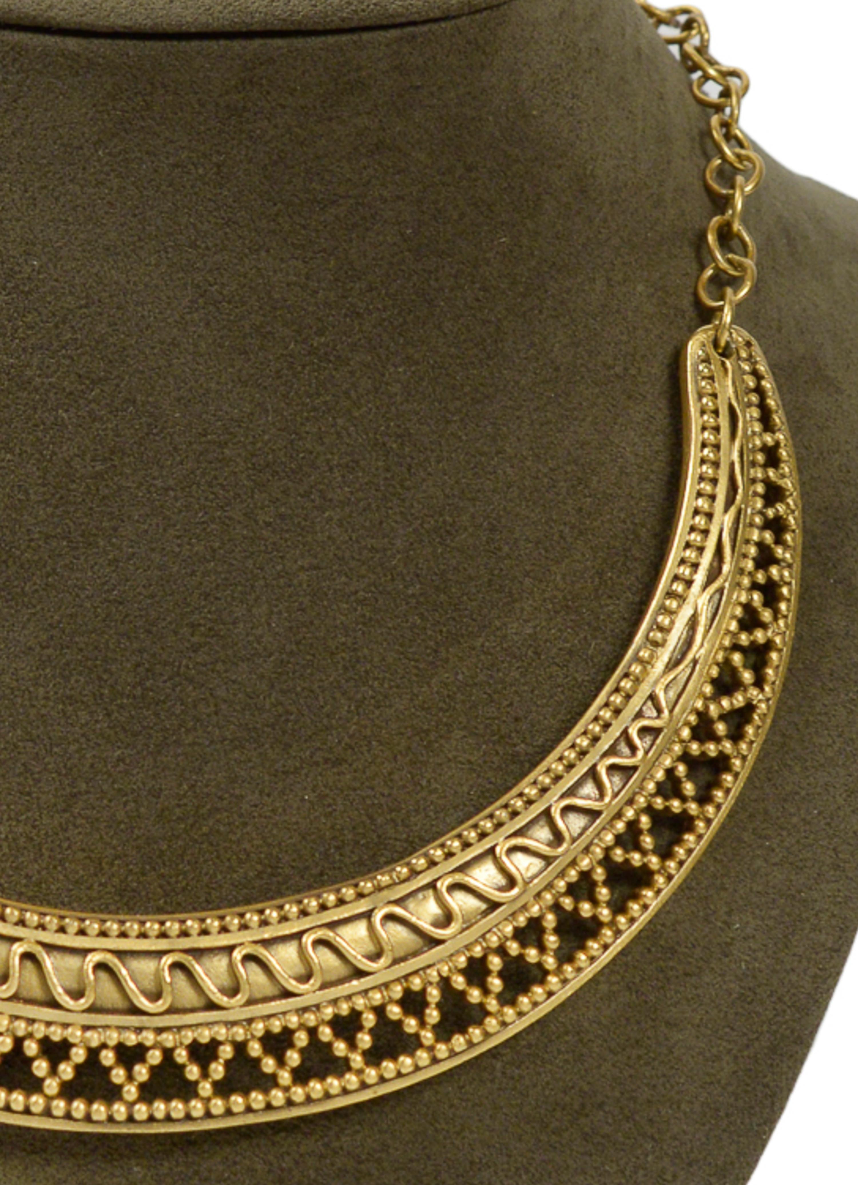 Yves Saint Laurent YSL Crescent Gold-Tone Collar Necklace In Excellent Condition For Sale In Los Angeles, CA