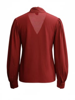 Yves Saint Laurent YSL Deep red silk crepe Lavalliere Blouse