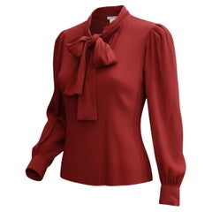 Yves Saint Laurent YSL Deep red silk crepe Lavalliere Blouse