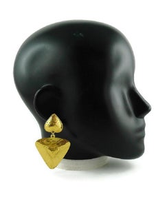 Yves Saint Laurent YSL Double Heart Textured Dangling Earrings