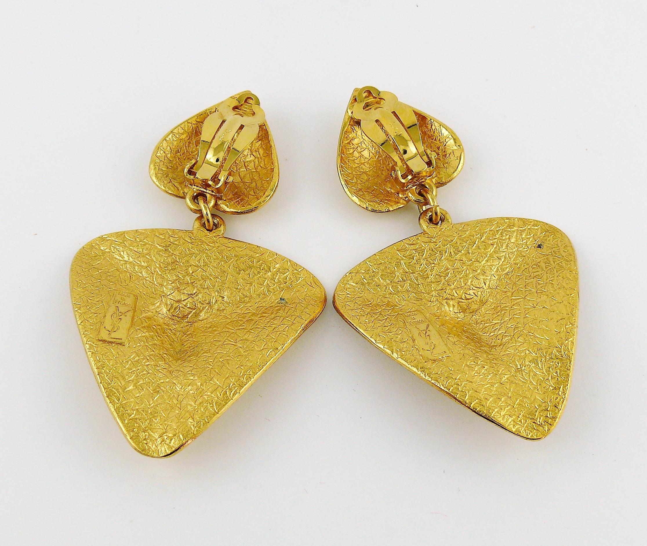 Yves Saint Laurent YSL Double Heart Textured Dangling Earrings For Sale 1